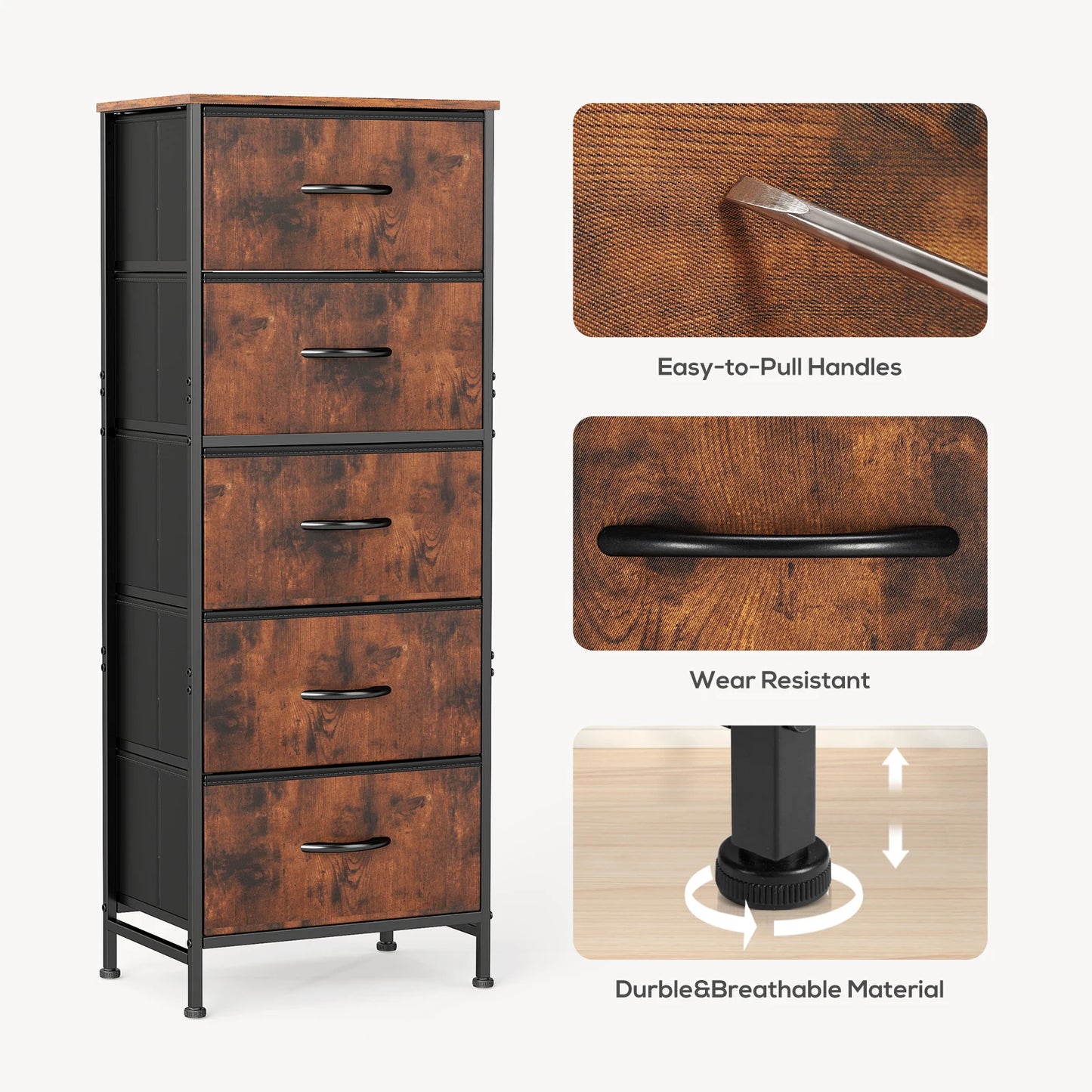 JHK Bedroom Dresser With Five Fabric Drawers Nightstand And Wardrobe