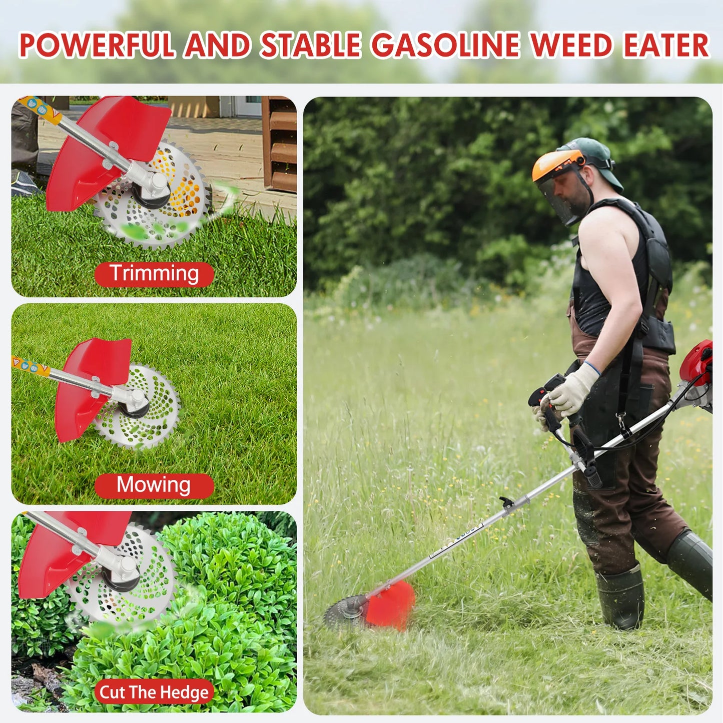 52cc Gasoline Lawn Mower 2 Stroke 4 In 1 Adjustable Straight Shaft