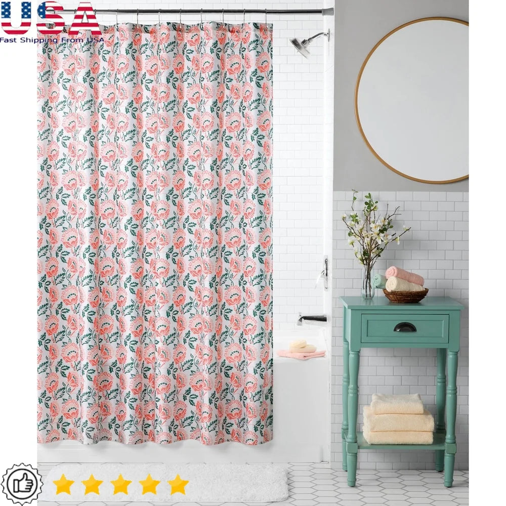 13 Piece Shower Curtain Set with Jacobean Floral Prints and Hooks Machine Washable Polyester 72x72 Ideal Bathroom Decor