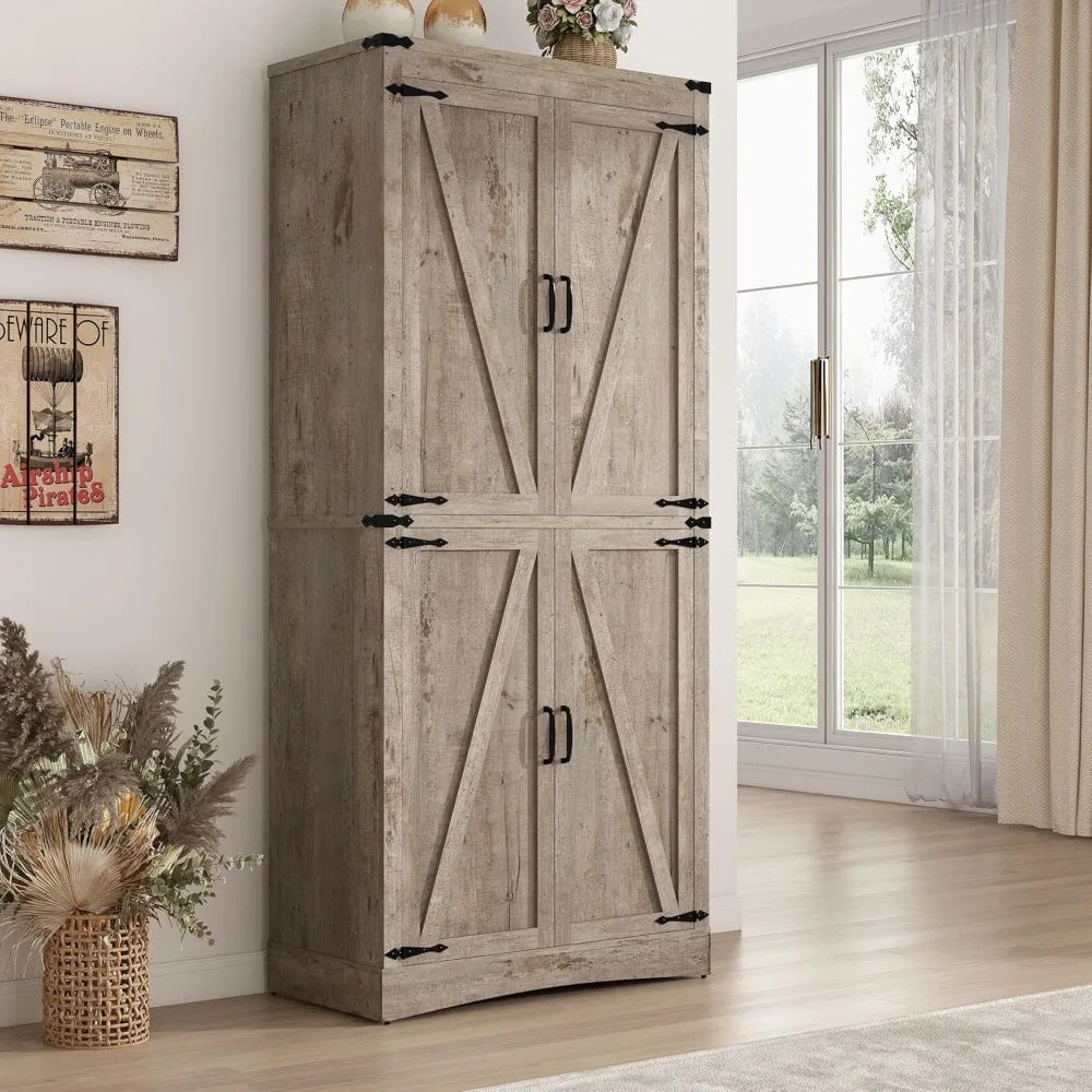 71" Tall Kitchen Pantry,Farmhouse Storage Cabinet with Adjustable Shelves,Load-Bearing Steel Pipe,Farmhouse Pantry Cabinet with