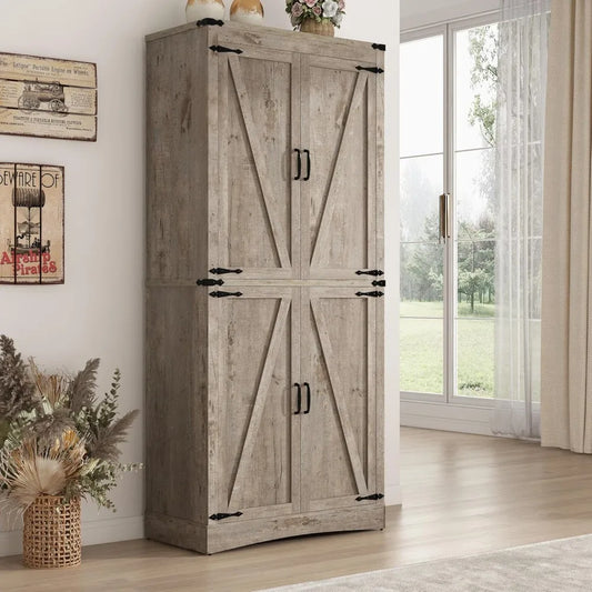 71" Tall Kitchen Pantry,Farmhouse Storage Cabinet with Adjustable Shelves,Load-Bearing Steel Pipe,Farmhouse Pantry Cabinet with