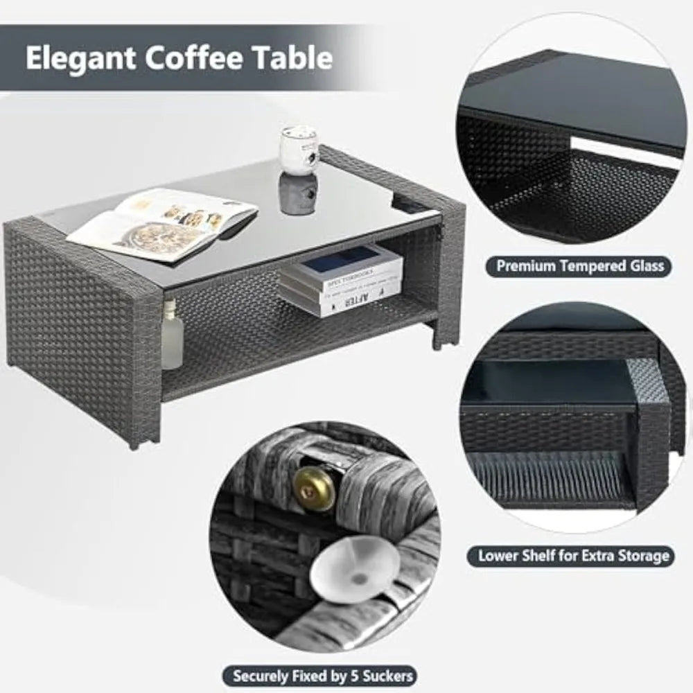 MKDKH Outdoor Patio Conversation Set Wicker Rattan Sofa