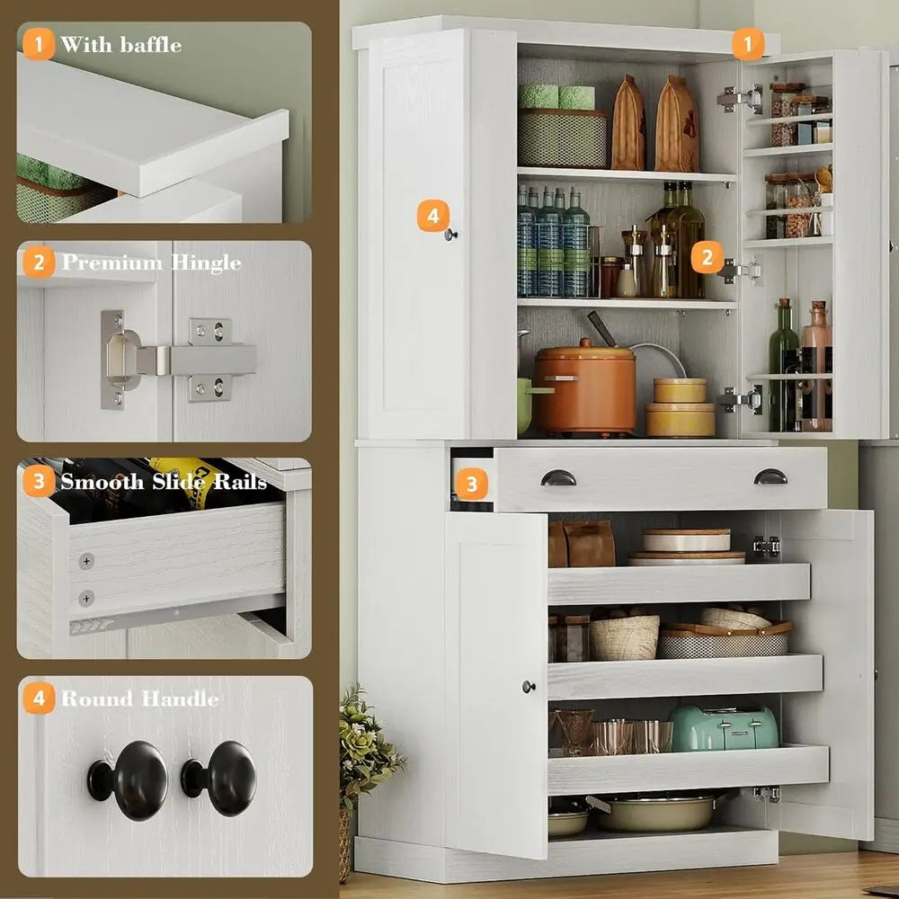 IRONCK Kitchen Pantry Cabinet Freestanding Cupboard With Drawer And Shelves