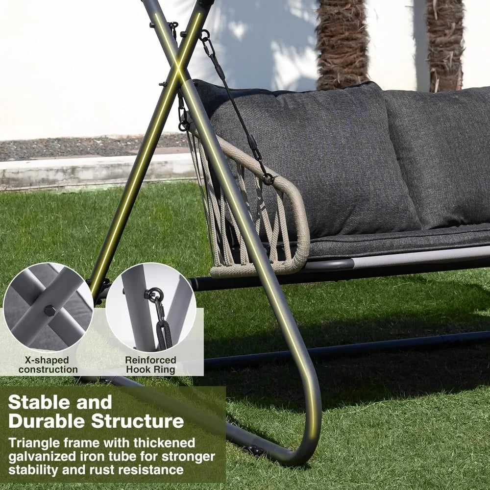 MKDK Double Seat Outdoor Swing Canopy Cushioned Bench