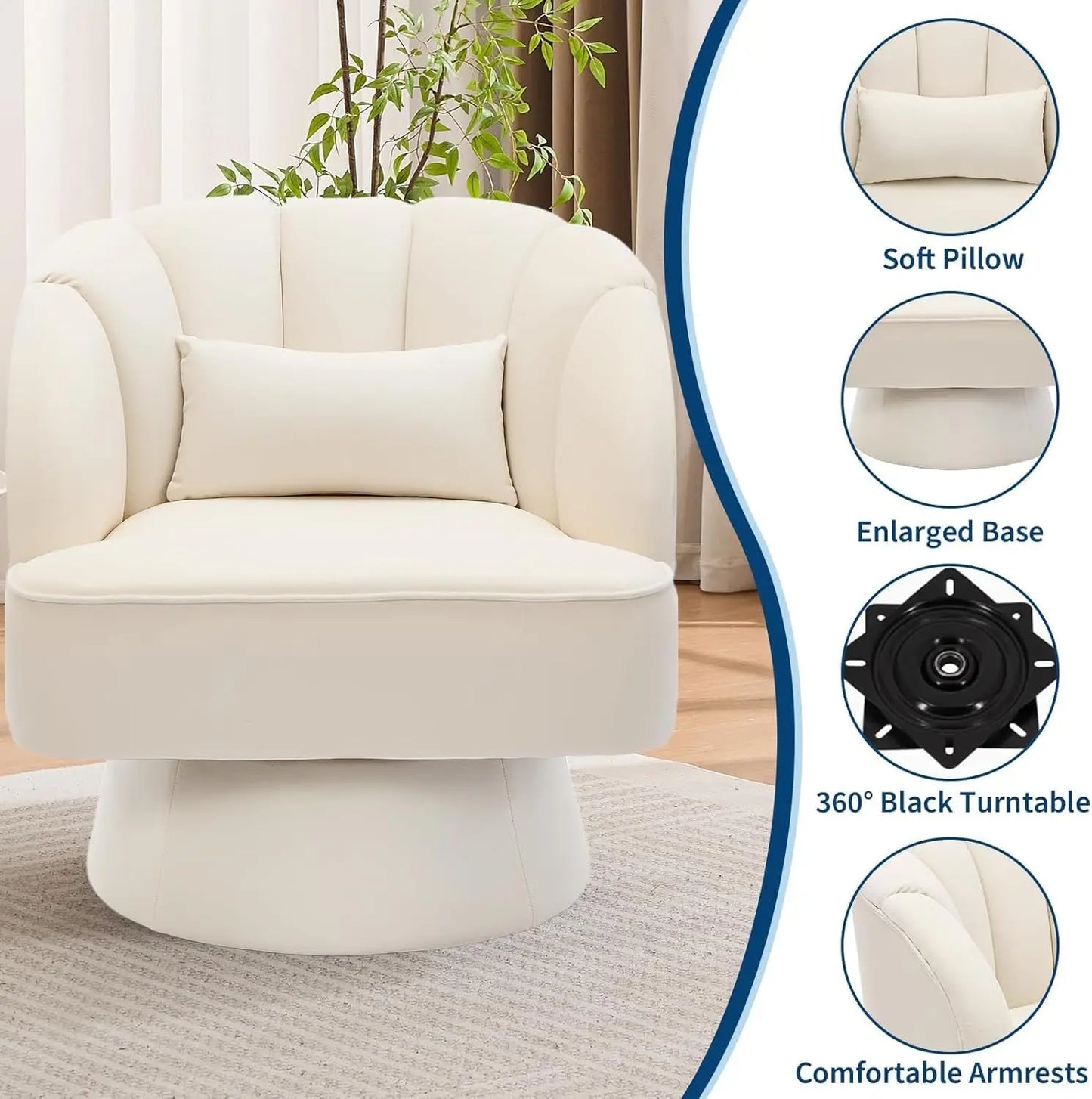 HiMISS 360 Swivel Barrel Accent Chair With Plush Upholstery