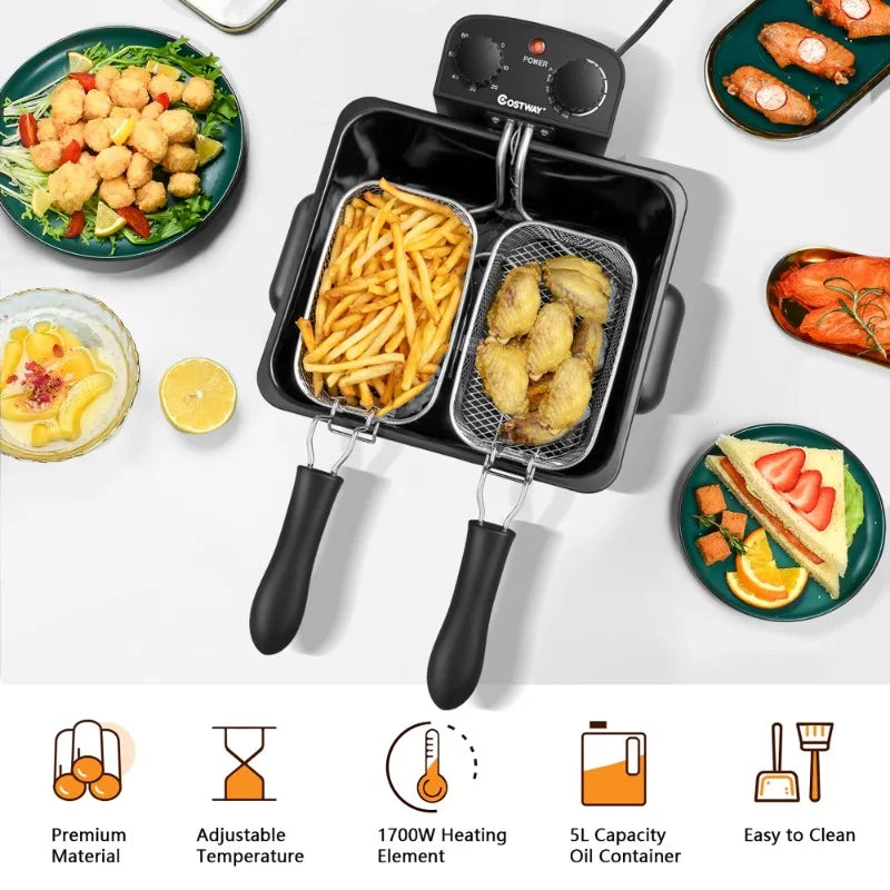 HAOYUNMAH Deep Fryer 5.3 Qt 1700W Stainless Basket Plus