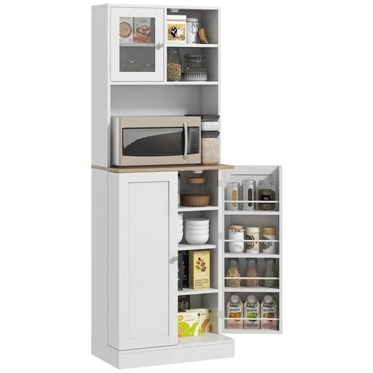 Kitchen Pantry Cabinet With Microwave Shelf And Glass Doors