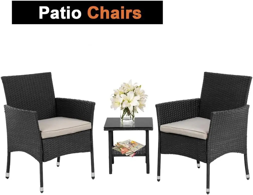 3 Piece Outdoor Rattan Bistro Set Weather Resistant For Patio