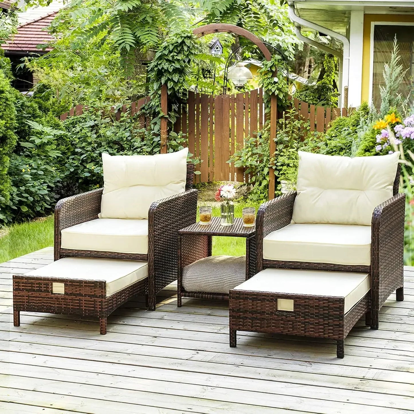 Outdoor Wicker Patio Furniture Set With Ottomans And Coffee Table