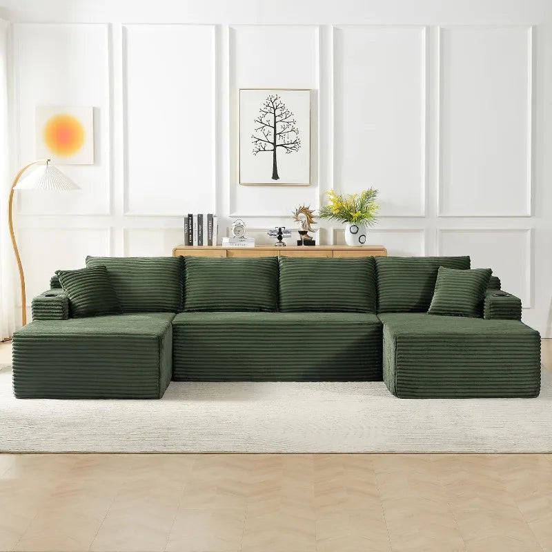 U Shaped Modular Sleeper Sofa Storage Pockets And Cup Holders