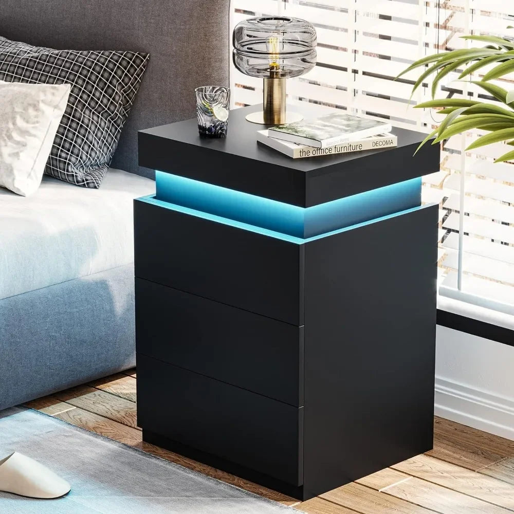 ANGDUO Nightstand With Charging Station And LED Lights