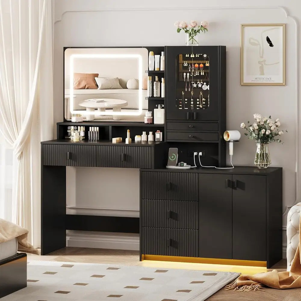 Makeup Vanity Desk With Mirror Lights And Drawers For Bedroom