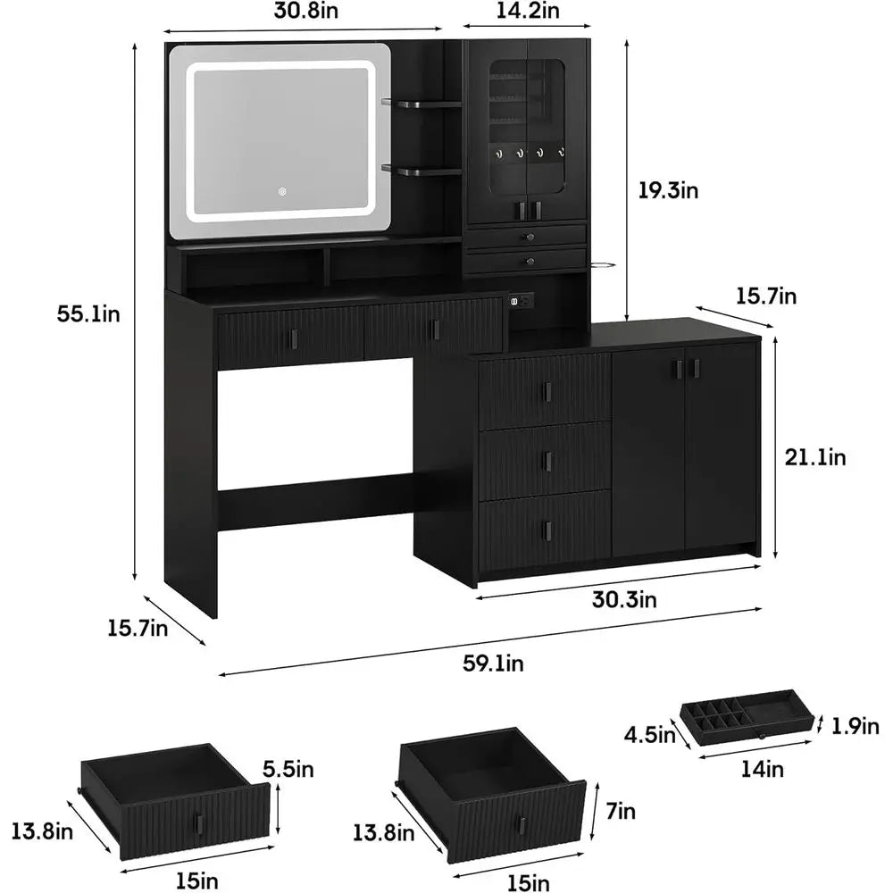 Makeup Vanity Desk With Mirror Lights And Drawers For Bedroom