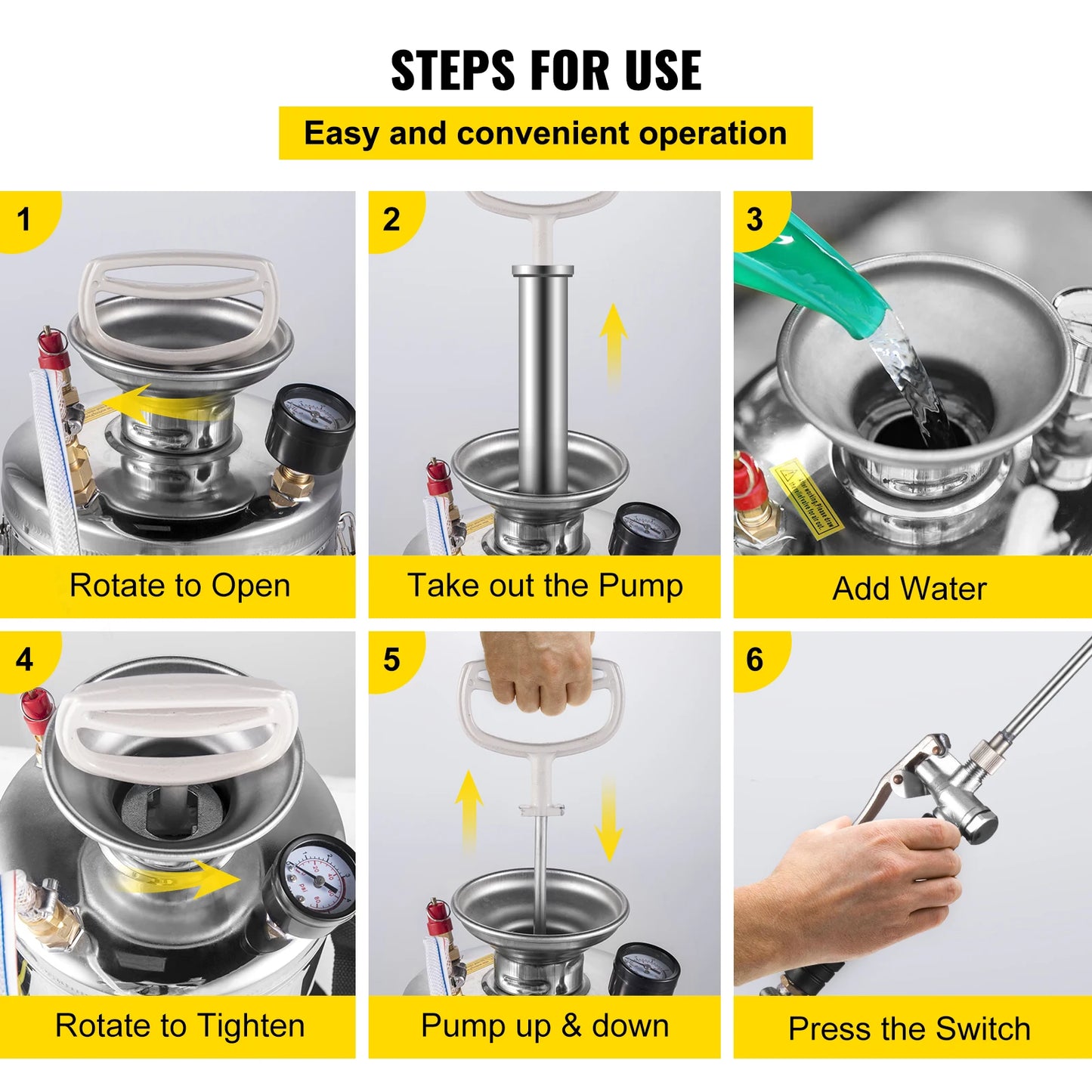 VEVOR Hand Powered Stainless Steel Sprayer For Garden And Home Cleaning