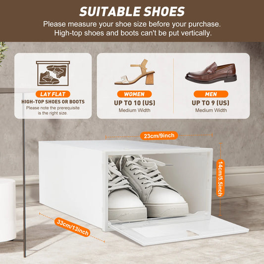 20/24 PCS Shoe Boxes White Large (Round Hole/Love) Thick Version,Transparent Shoes Organizers,Stackable Combined Shoe Cabinet
