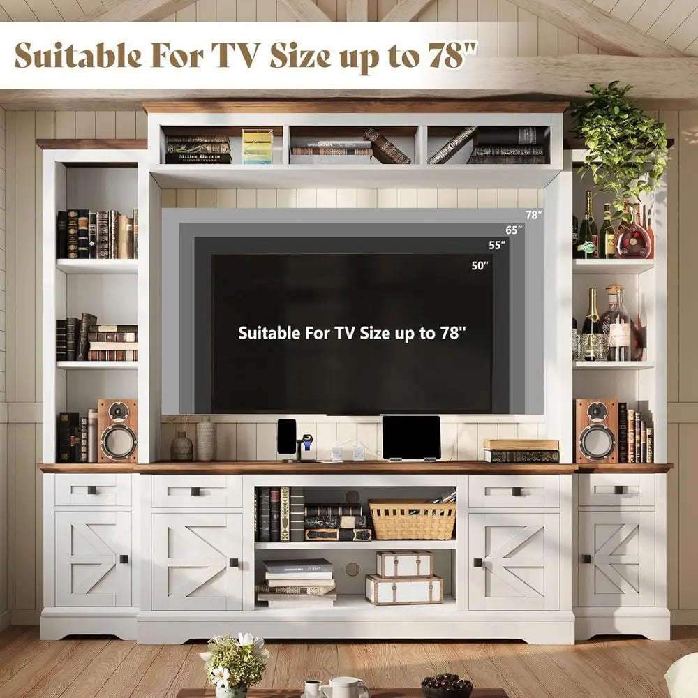 Farmhouse Living Room Table Set With TV Stand And Shelves
