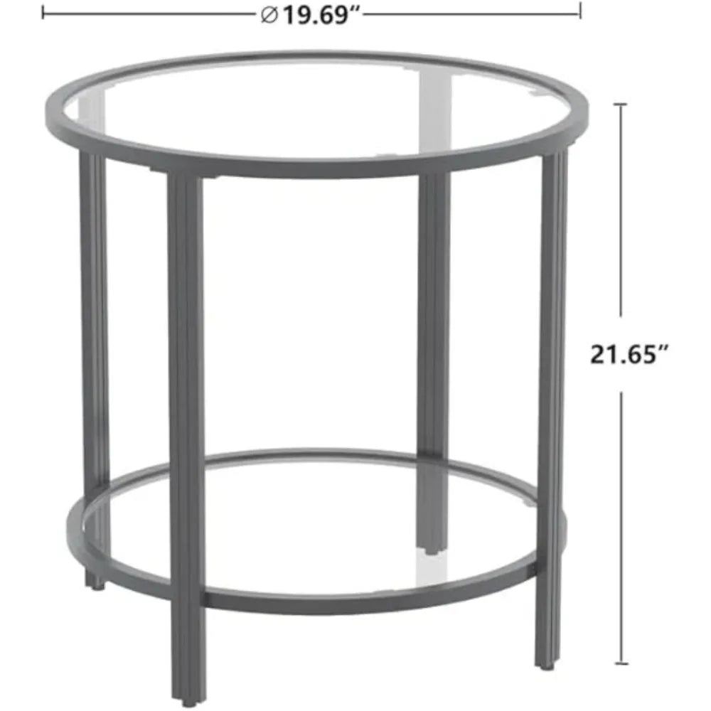 Glass End Table Two Tier Metal Frame Living Room Table