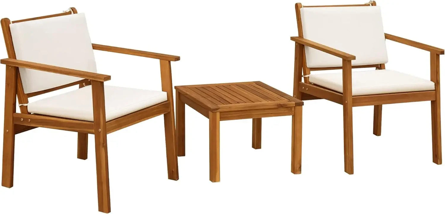 Acacia Wood Outdoor Patio Sofa Set With Table And Cushions