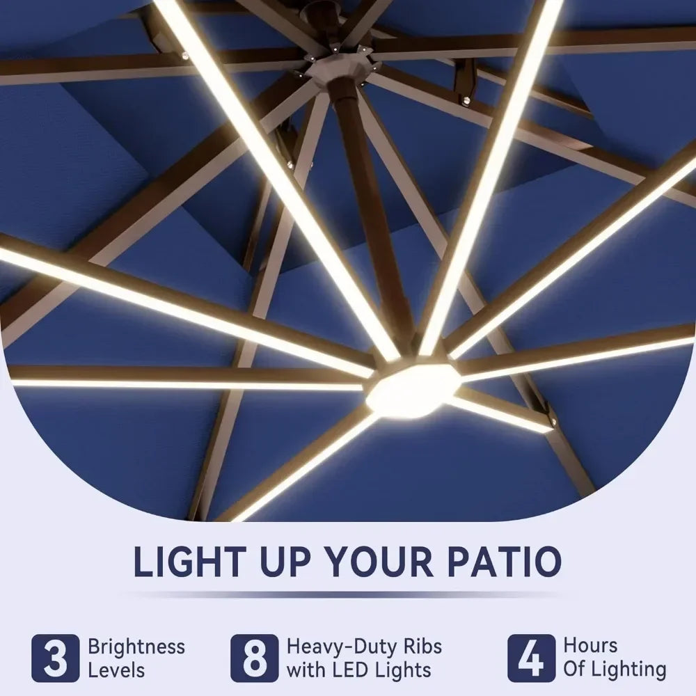Cantilever Outdoor Patio Umbrella With LED Lights Heavy Duty