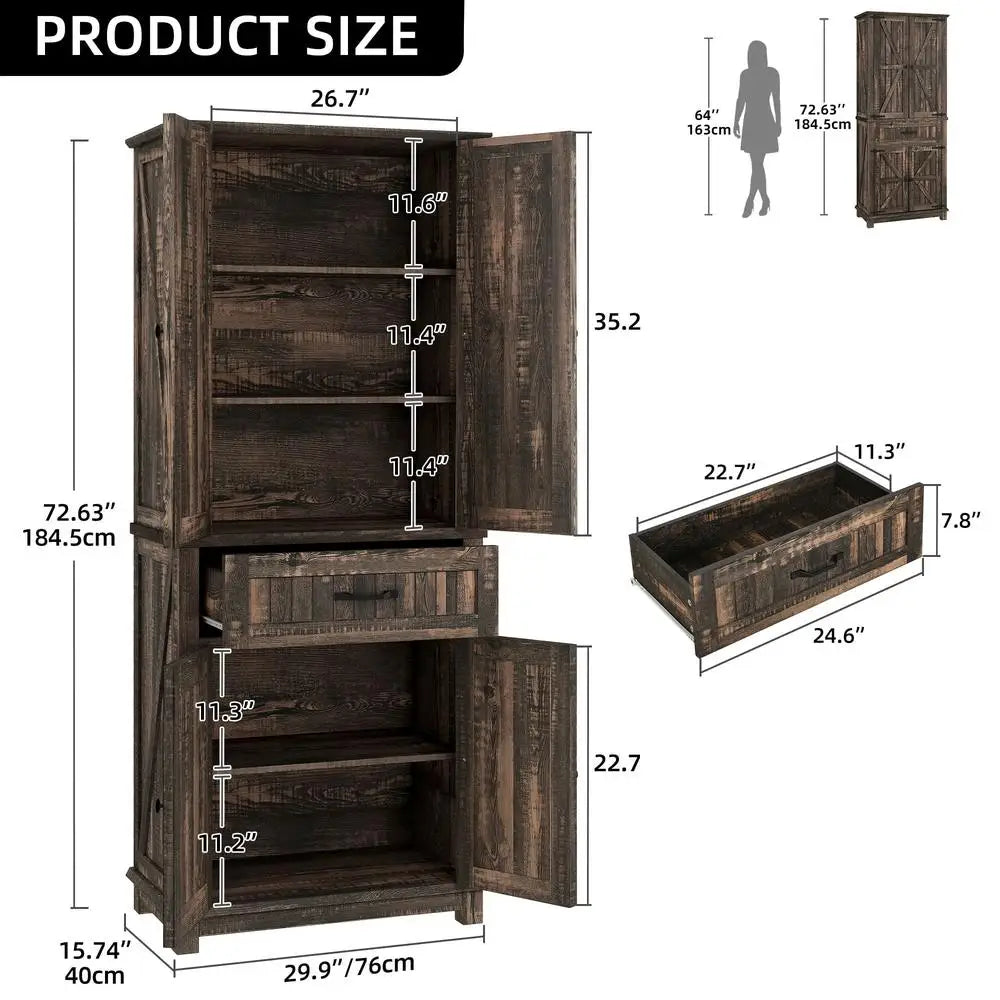 Kitchen Pantry Cabinet with Adjustable Shelves Storage Drawer Freestanding Organization Anti-Tipping Durable MDF For Kitchen