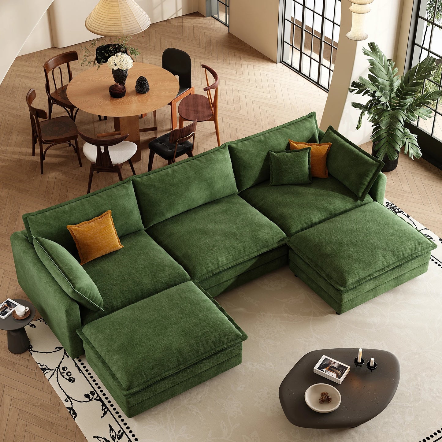 QWCCN L Shaped Modern Chenille Sofa Sectional With Ottoman