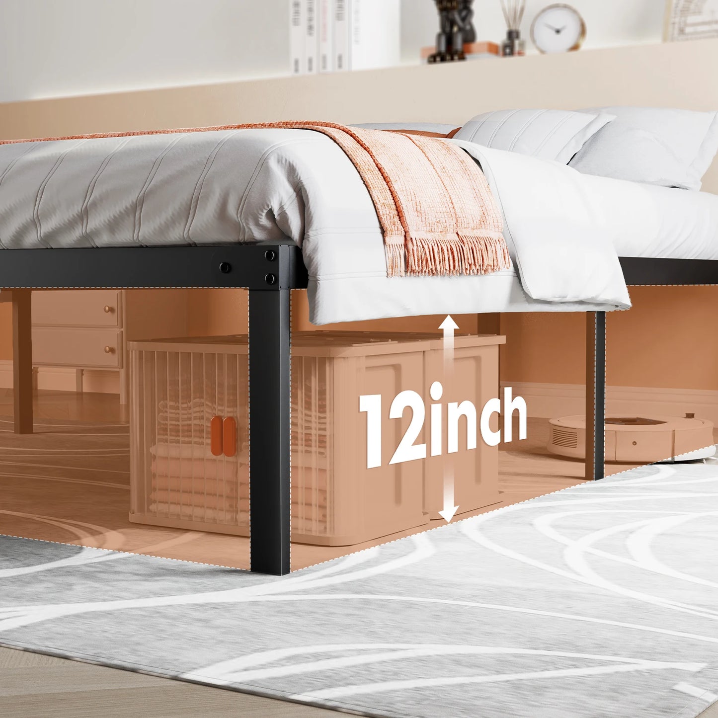 JHK Basic Metal Bed Frame With Steel Slat Support 350LBS