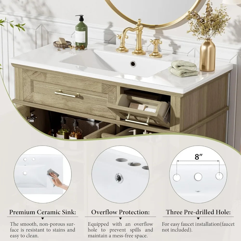 DAFIFY Bathroom Vanity With Sink 2 Doors And Three Drawers