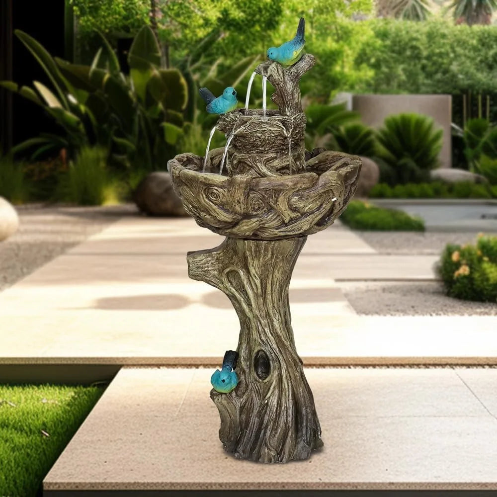 3 Tier Water Fountain for Outdoor - 35.4" H Freestanding Fountains with Bird Decor for Patio, Yard, Garden, Backyard, Deck - Tru