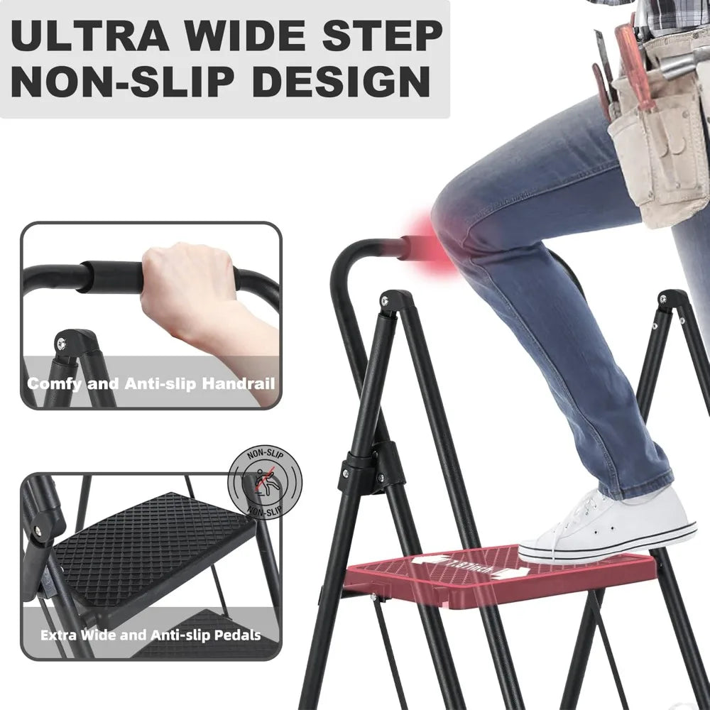 CHENGWEI 5 Step Ladder With Handrails Foldable Aluminum