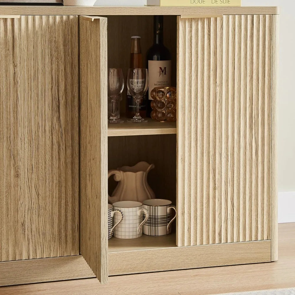 Guangbai Fluted Oak Sideboard Buffet Cabinet With Six Doors