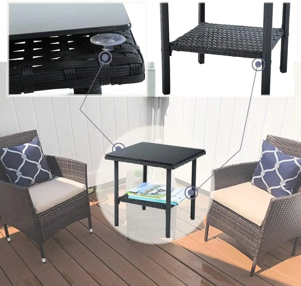 3 Piece Outdoor Rattan Bistro Set Weather Resistant For Patio