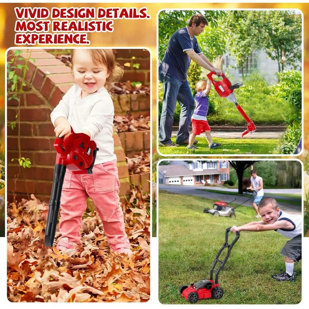 7 Piece Kids Electric Garden Tool Set Leaf Blower Chainsaw