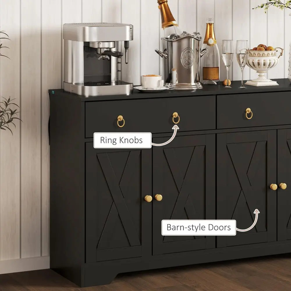 Sideboard Buffet With 2 Drawers And Barn Doors Farmhouse Kitchen Cabinet