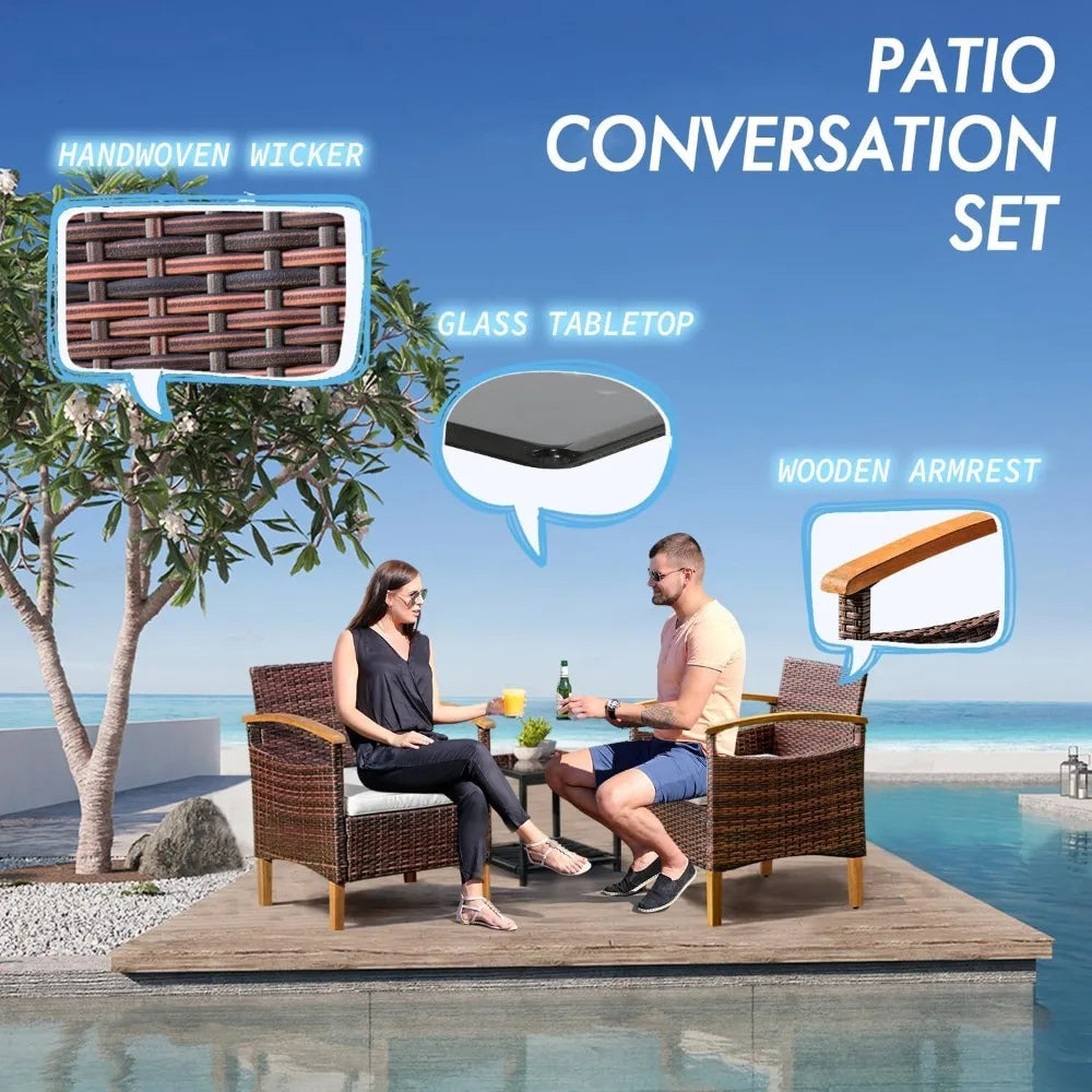 2-Piece Outdoor Patio Furniture Set with Table and Chairs for Lawn Conversation Area