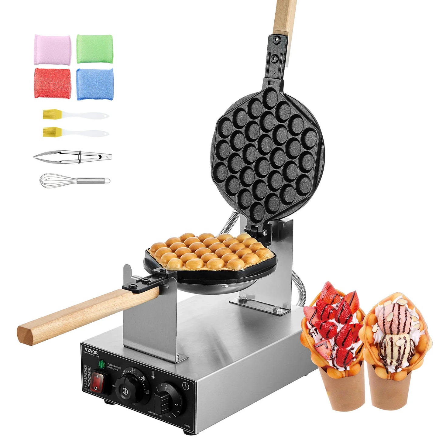 VEVOR Bubble Waffle Maker Commercial 180 Rotatable Nonstick 2 Pans