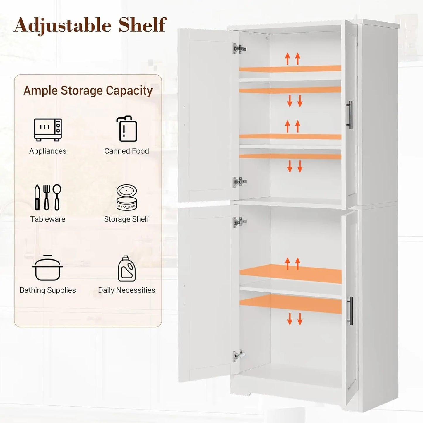 Studyset Freestanding Kitchen Pantry Cabinet With 4 Doors Adjustable Shelves