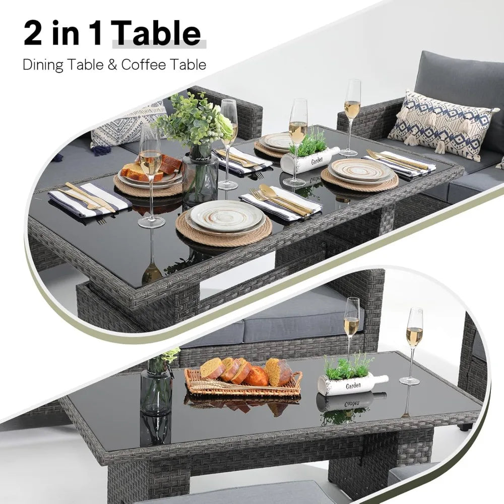 Outdoor Patio Wicker Conversation Set Lift Coffee Table