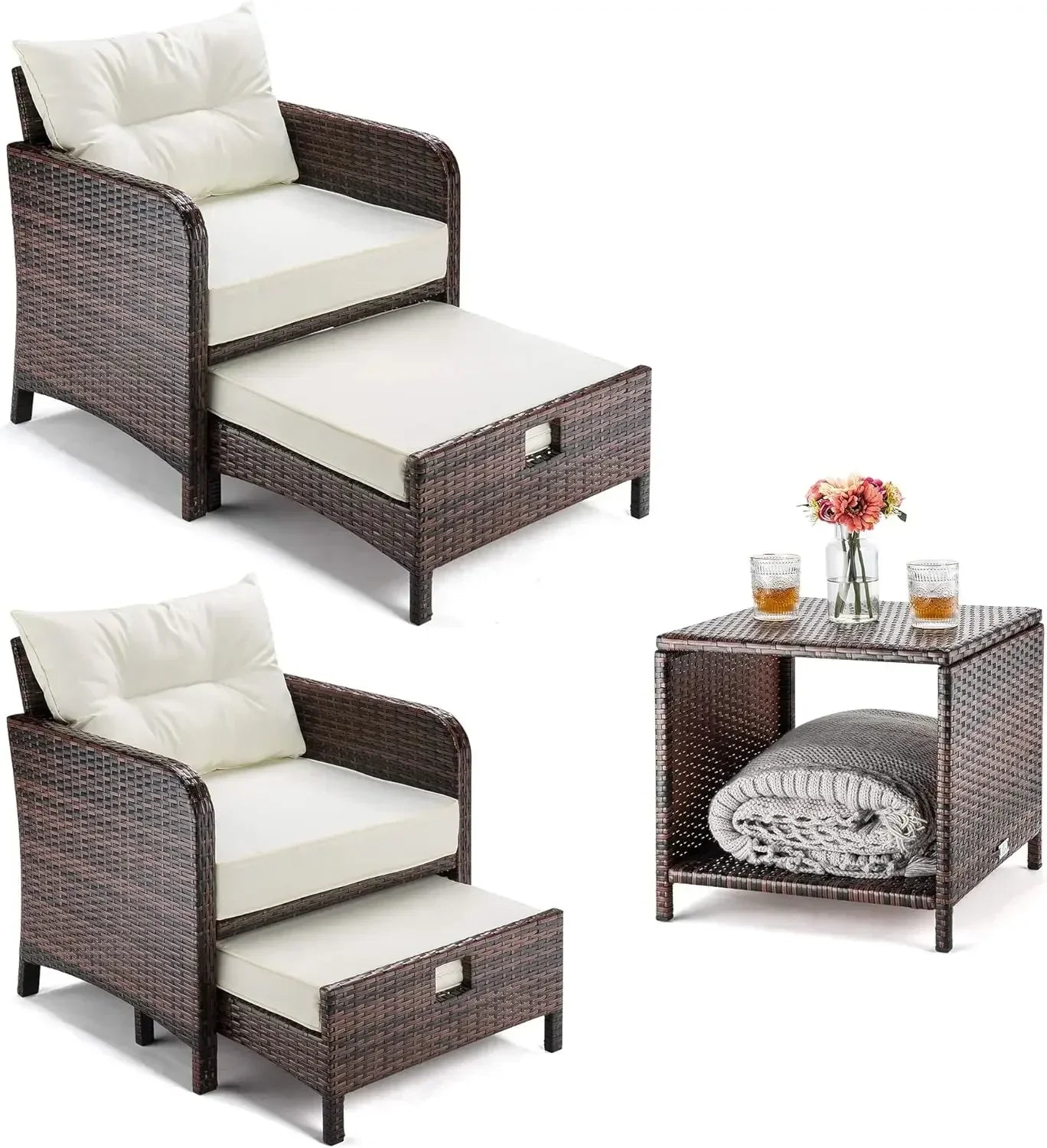 Outdoor Wicker Patio Furniture Set With Ottomans And Coffee Table