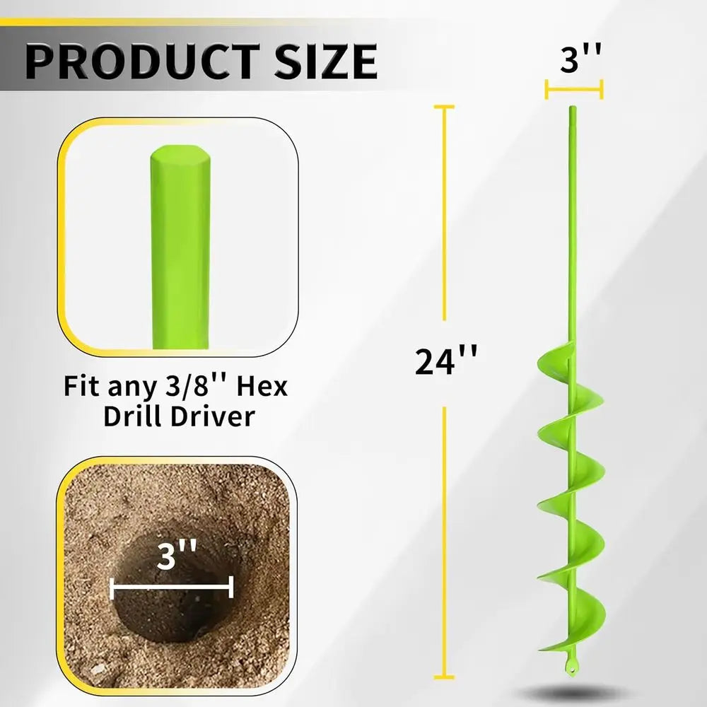 Three Pack Garden Auger Drill Bits Hex Driver Solid Shaft