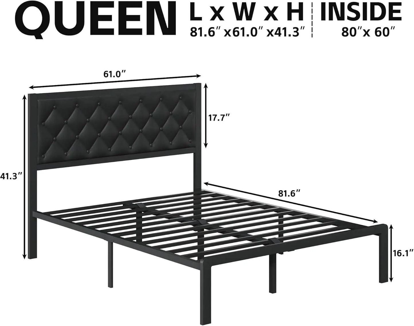 XMSJ PU Leather Upholstered Platform Bed Frame Metal Slats