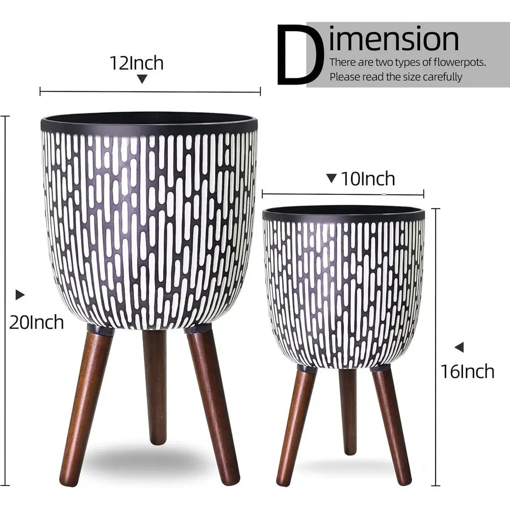 Plant Pot Set with Stand Mid-Century Boho Indoor Planters