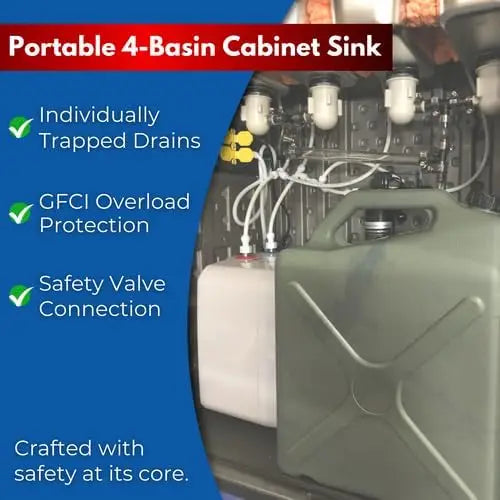 XMSJ Portable Hand Wash Sink 4 Compartment Basin Hot Water