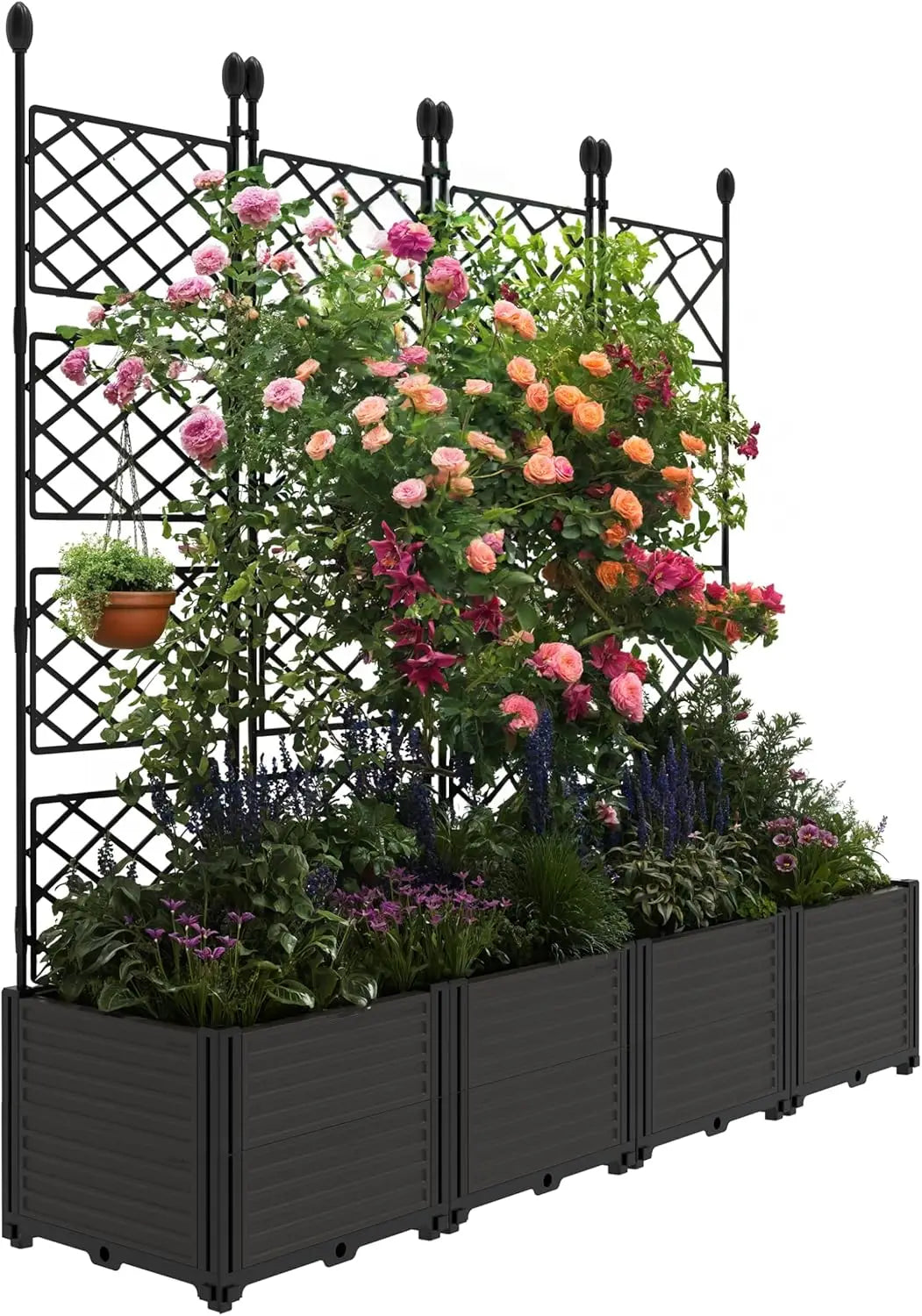 TWISTER.CK Plastic Planter Box With Trellis For Raised Garden Bed