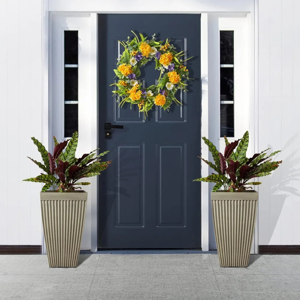 Glitzhome Set of 2 Garden Outdoor Planter Pots for Plants, 23" H Large Faux Concrete Fluted Tall Planter with Drainage Hole, Dec