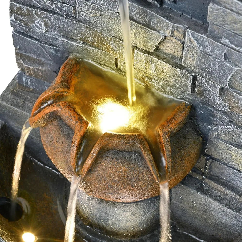 Desgmomy Lion Head Outdoor Water Fountain Garden Lights