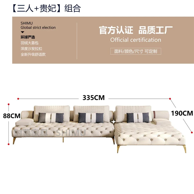 DUTRIEUXCN Italian Genuine Leather Sectional Sofa 3 Piece Set