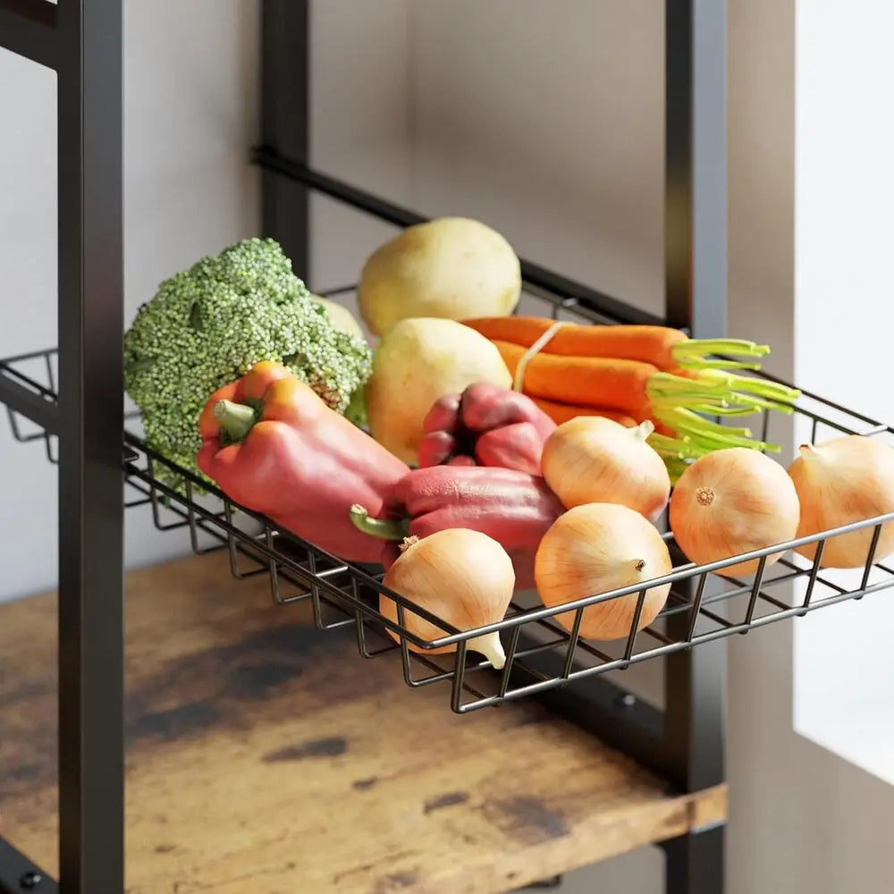IRONCK Bakers Rack With Two Storage Cabinets And Power Outlet