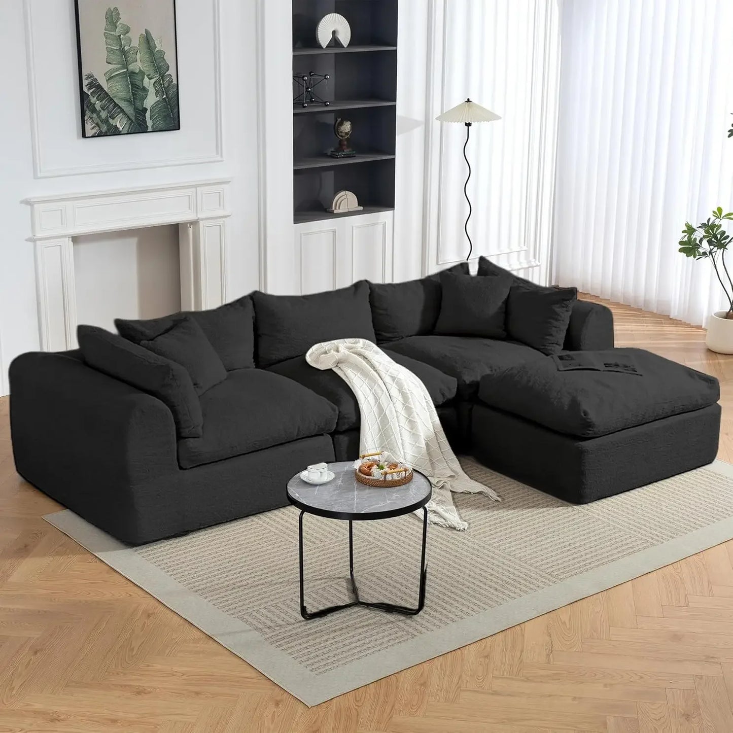 GUANGBAI Cloud Boneless Sofa Couch Deep Seat Modular Sectional Ottoman