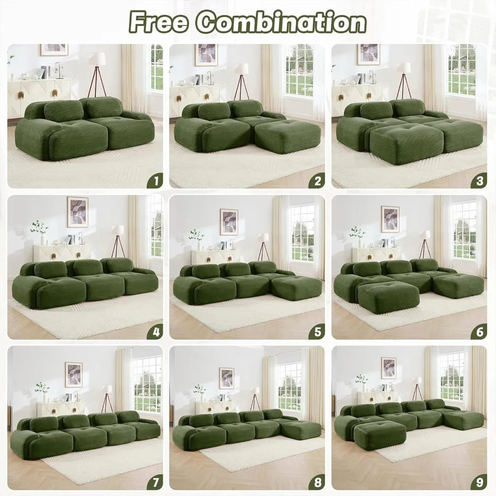 ZHUXIANG Modern Corduroy Cloud L Shaped Sofa With Ottoman