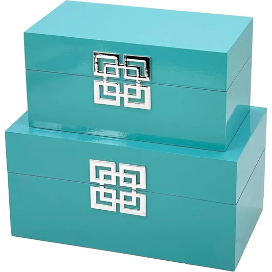 Classic Geometric Wood Storage Boxes With Hinged Lid